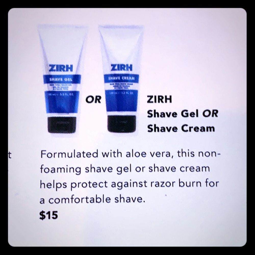 NWT-ZIRH shave cream, new in box